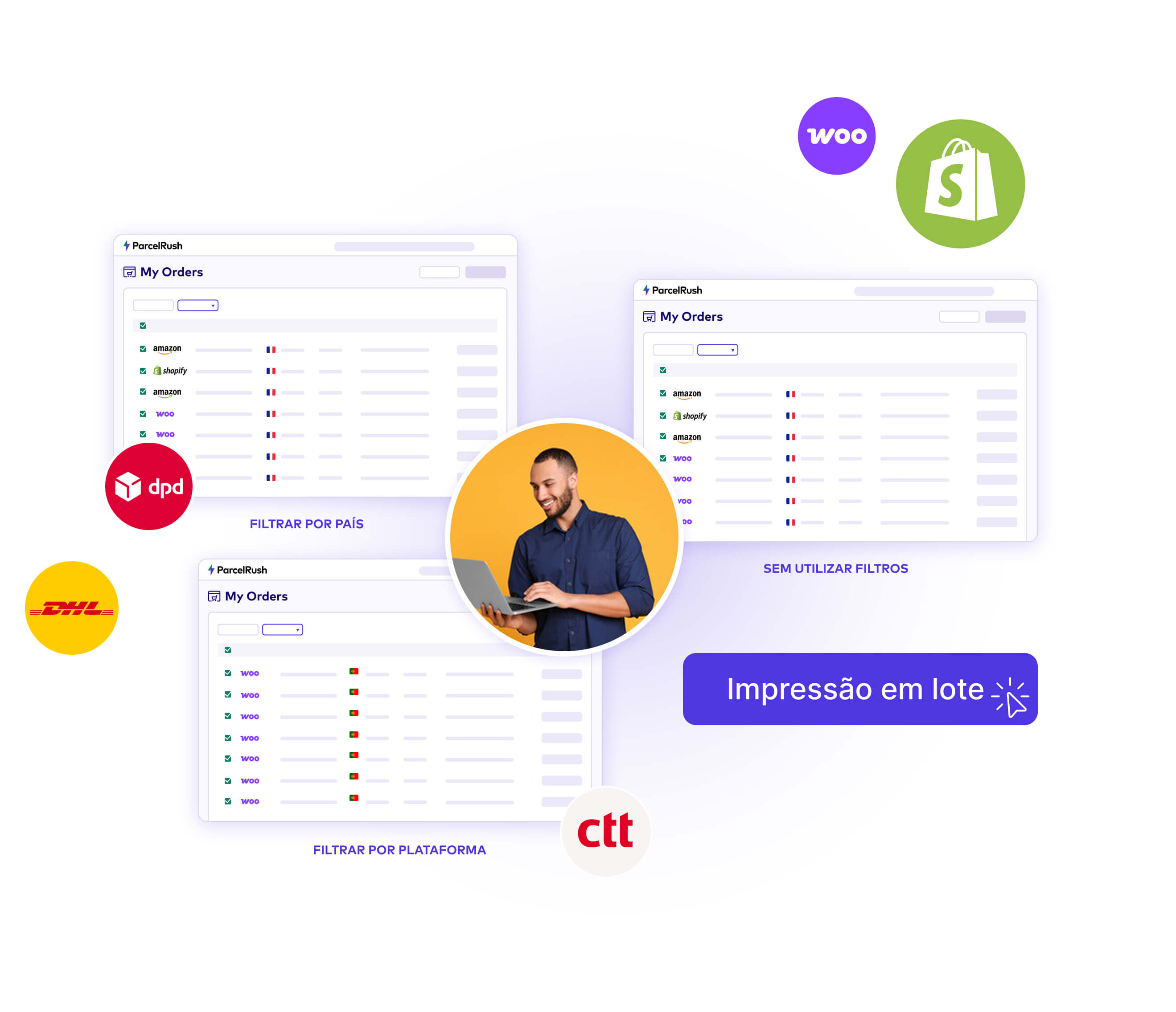 Impressão de etiquetas em lote com o ParcelRush para gestão rápida das encomendas